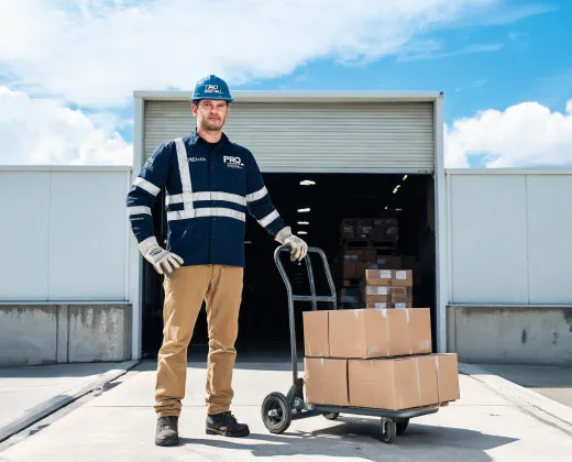 Installation crew foreman in branded workwear at a loading dock