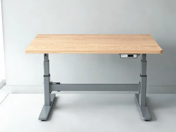 Sit-stand desk with electric height adjustment in neutral office